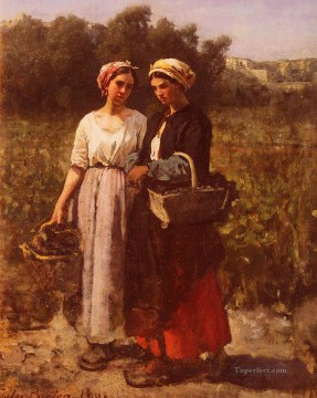  Side Painting - Les Vendanges A ChateauLagrange countryside Realist Jules Breton